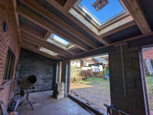 Rear Extension, vaulted ceiling with Velux skylights.