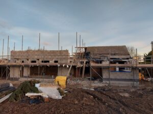 Bungalow Extension - blockwork walls with scaffolding