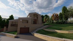 Random coursed stone domestic house extension